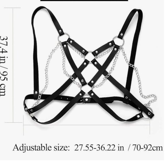 Leather Chest Harness Black Bra Caged Body Chain - Picture 5 of 6